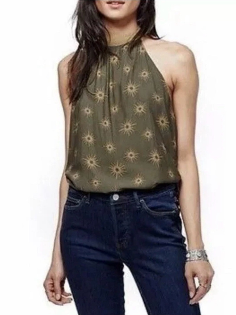 Free People “Through the Night” Green Sun Halter Top XS